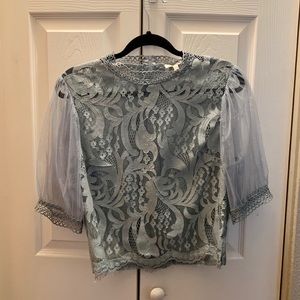 Teal Lace short sleeve blouse
